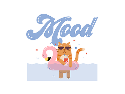 Mood rn cat colorful fun illustration pink pool summer type