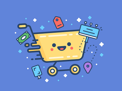 Shopping cart ad advertising billboard cart fun happy icon illustration shopping