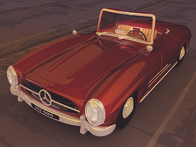 1958-63 Mercedes Benz 300SL Roadster 1950s 1960s 300sl 3d benz car illustration mercedes render retro roadster