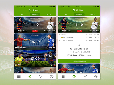 Livescore - Match List football game interaction desgin list livescore match score sketch soccer sports ui ux