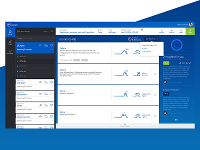 Loom - Incidents screen alerts analyze analyzing dashboard data functional incidents insights lists prediction stats system
