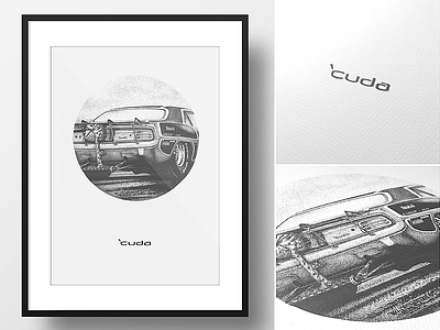 1970 ProStreet Plymouth Barracuda car carart cars dotwork drawing handmade illustration pointillism poster retro sketch vintage