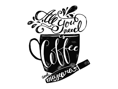 Coffee And Mascara Lettering brush lettering caffeine coffee coffee cup coffee quote hand lettering hand lettering art harry potter lettering make up mascara