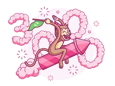3k followers! Thank you! 3k celebration dribbble followers illustration monkey rocket
