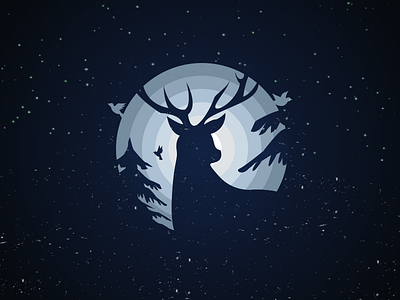 Deer v2 bird circle deer illustration nature night pine snow style vector