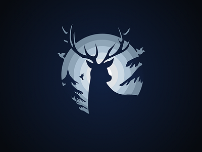 Deer v3 bird circle deer illustration nature night pine snow style vector