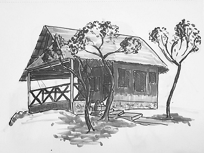 Kichanga Lodge africa black copic drawing markers paper pen sketch sketchbook sketching white zanzibar