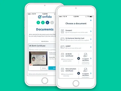 Document upload step application form document upload form high fidelity mobile onfido upload work in progress