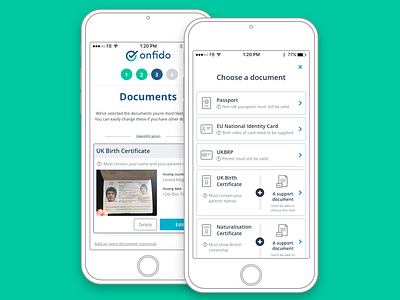 Document upload step application form document upload form high fidelity mobile onfido upload work in progress