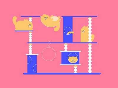 Cats animal cat cat tree design fat fun illustration vector