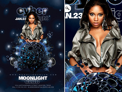 Cyber Night bottle club cyber dj drinks flyer futuristic night party sound speakers template