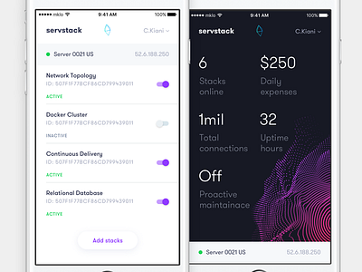 serverstack 🥞 dark design devops fff fintech gradient ios iot mikleo ops uk work