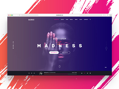 Music slider concept #2 blue dark flat minimal music pink simple theme typography web