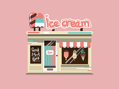 Ice shop art cartoon creative cute daily design flat icon illustration retro style vector