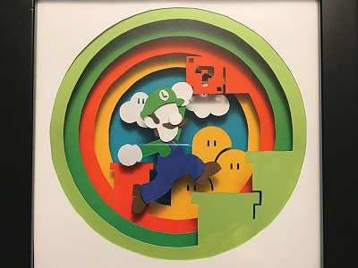 Luigi craft illustration kirie kirigami layers luigi mario brothers nintento paper art papercut papercutting shadowbox