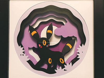 Umbreon craft dark illustration kirie kirigami layers paper art papercut papercutting pokemon shadowbox umbreon