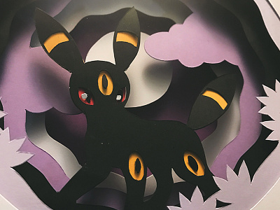 Umbreon - Closeup craft dark illustration kirie kirigami layers paper art papercut papercutting pokemon shadowbox umbreon