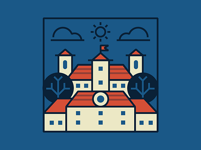 Town building city cloud design flag icon illustration square sun town tree