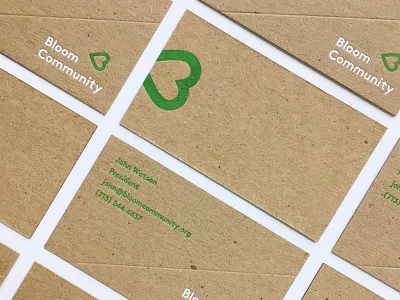 Bloom cards 2 color business card green kraft letterpress minimal slant stationery white