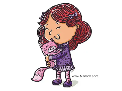 Ally and her cat cartoon childrens colorful comic editorial fun happy illustration kids