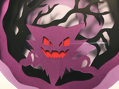 Haunter - Closeup craft ghost haunter illustration kirie kirigami layers paper art papercut papercutting pokemon shadowbox