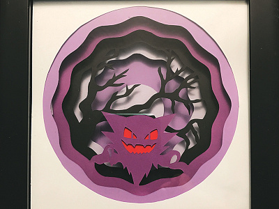 Haunter craft ghost haunter illustration kirie kirigami layers paper art papercut papercutting pokemon shadowbox