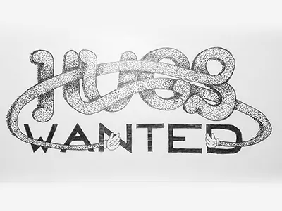 Hugs wanted dots dotwork graffiti hand drawn illustration ink lettering letters logo sketch