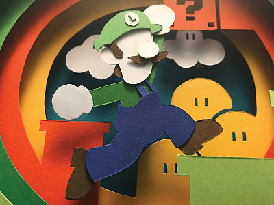 Luigi - Closeup craft illustration kirie kirigami layers luigi mario brothers nintento paper art papercut papercutting shadowbox