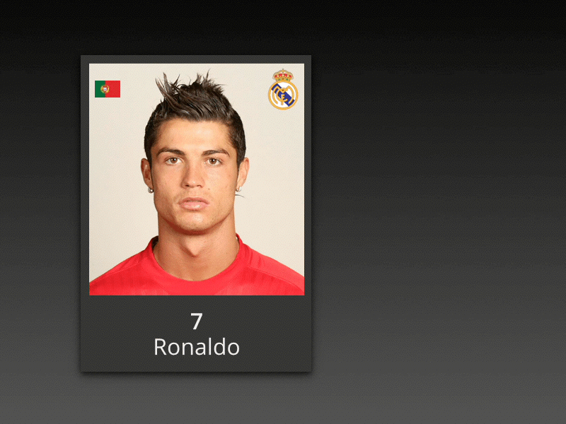 Player Profile animation cards interface player profile principle ronaldo soccer ui