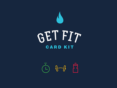 Fit cards drip drop dumbbell exercise fitness flame icons stopwatch water bottle