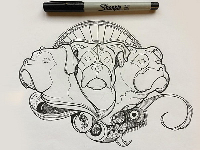 Pup Sketch dogs drawing illustration pen sketch wip