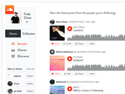 Soundcloud Web Interface design digital icon iconography interface mockup music product soundcloud ui ux web