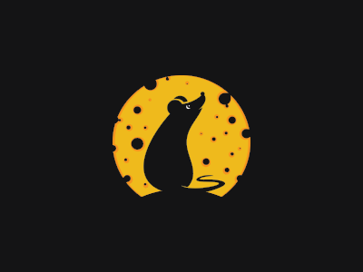 Happy Mouse animal black cheese logo minimal mouse silhouette simple yellow