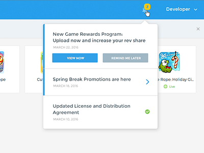 Developer Portal Notifications desktop developers game html interface mobile notifications portal system ui ux web