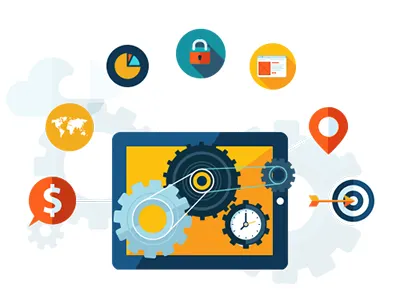 Riskonnect illustrations business tools clock gears graphics illustrations infographics map tools vector