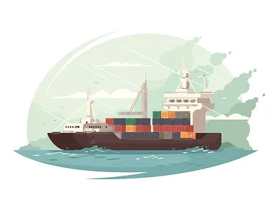 Container ship cargo container flat illustration industry kit8 sea ship shipping transport transportation vector