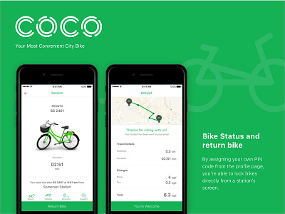 Bike Sharing App - Coco bike mobile app payment transport ui user interface ux