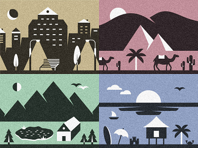 Velvet Illustrations beach city desert flat illustration minimal minimalist mountain noise retro sea simple vintage