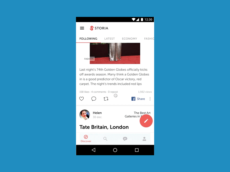 Discover android app design flinto material news ui ux
