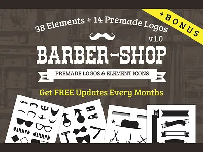 VIntage Barber Shop (Gentle Man) Logo Kit badge barber shop logo label logo logo badge logo creator logo design logo kit premade logo retro saloon vintage