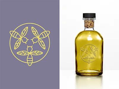 Bees at work II bee brand forage honey line art logo sting wings