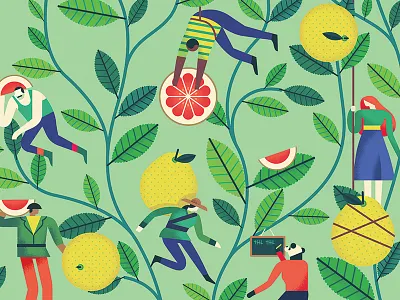 Ice Tea Design characters fruit leaves pomelo tea