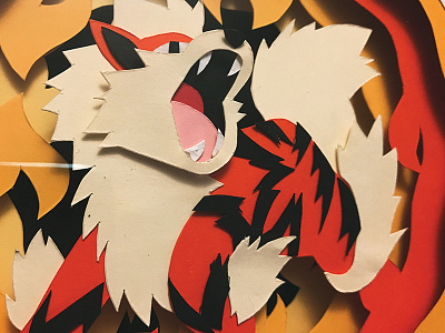 Arcanine - Closeup arcanine craft fire illustration kirie kirigami layers paper art papercut papercutting pokemon shadowbox