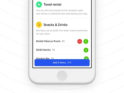 Snacks & Drinks booking ios iphone ui upsell
