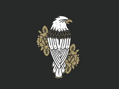 Eagle and Roses flash graphic design hand drawn illustration traditional tattoo
