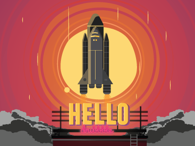 Retrospection first shot illustration invitation rocket vector