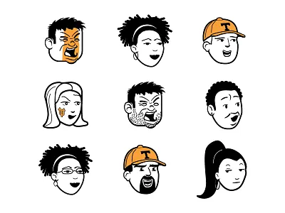 illustration baseball cap cheer girl glasses guy heads sports yelling