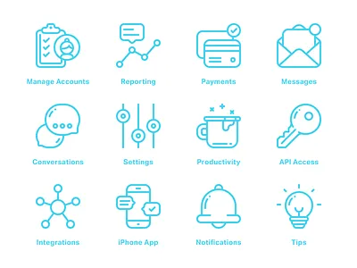 Support Icons bell coffee design email icon iconography key lightbulb line outline settings stroke