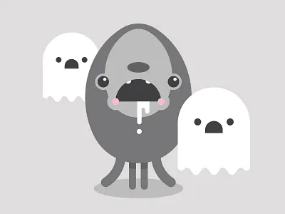 Spooked children drool flat ghosts grey illustration monster scared spooked