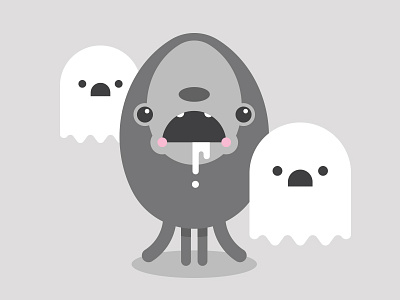 Spooked children drool flat ghosts grey illustration monster scared spooked